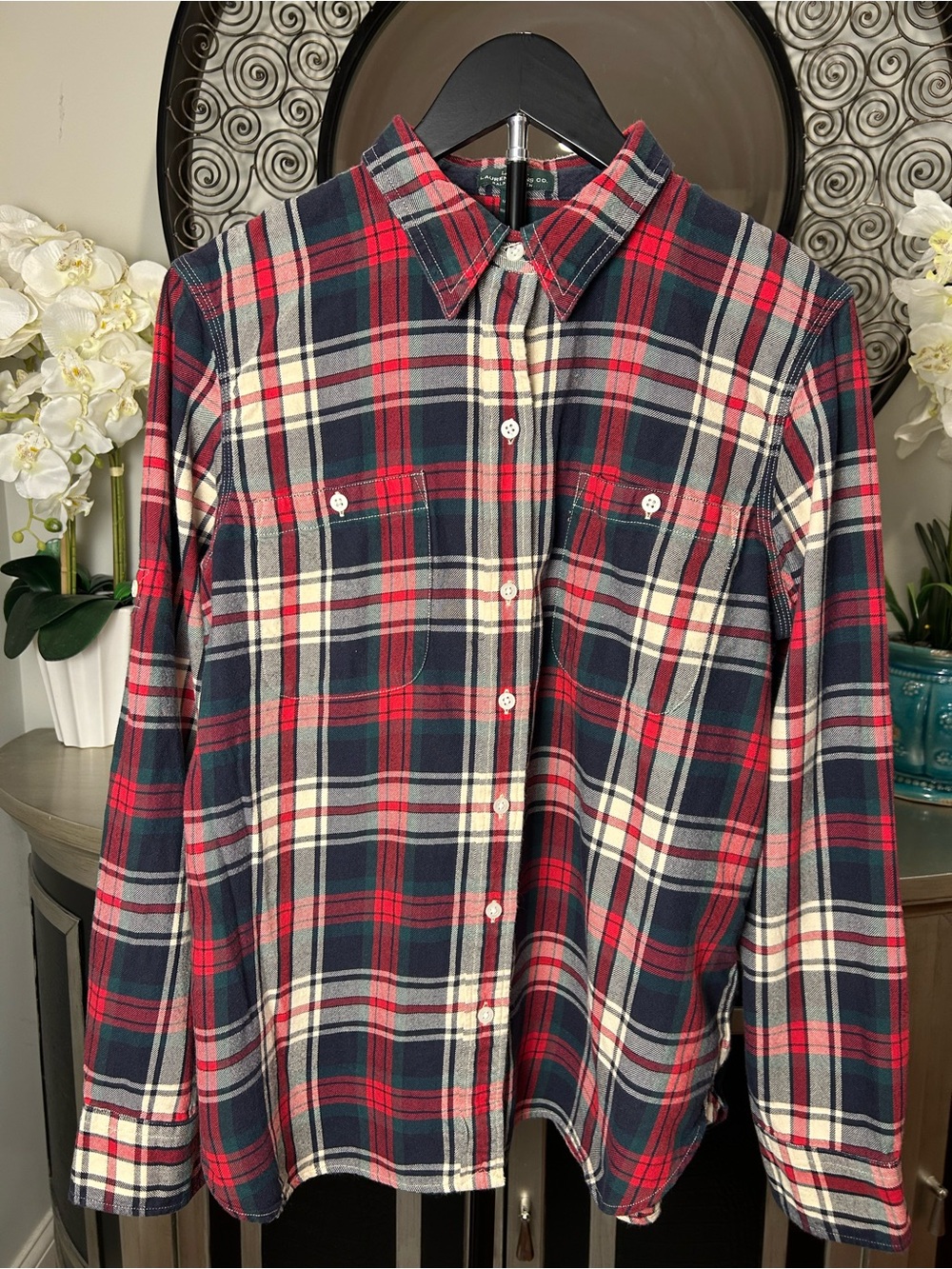 Lauren Ralph Lauren Red, Navy & Cream Plaid Button-Down Shirt